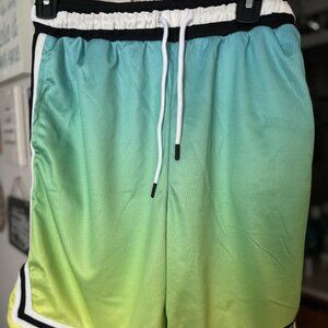 UNISEX athletic fit WESC gradient green and yellow basketball shorts